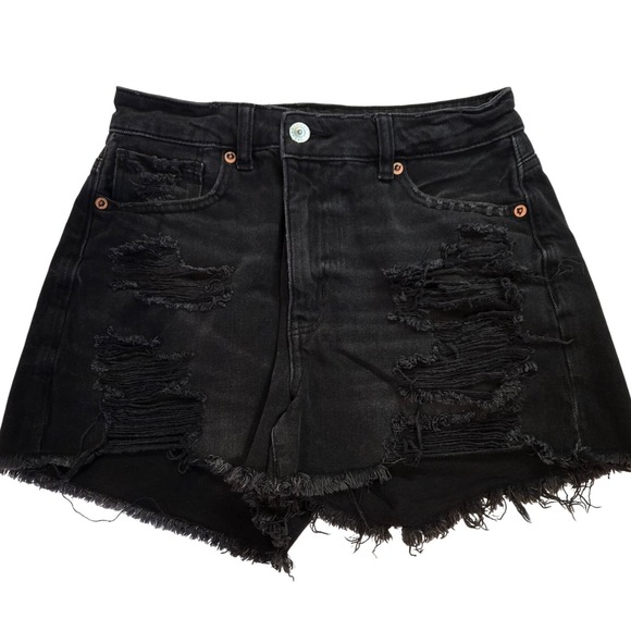 American Eagle By Payless Pants - American Eagle Black Ripped Denim High Waisted Cutoff Shorts Size 2